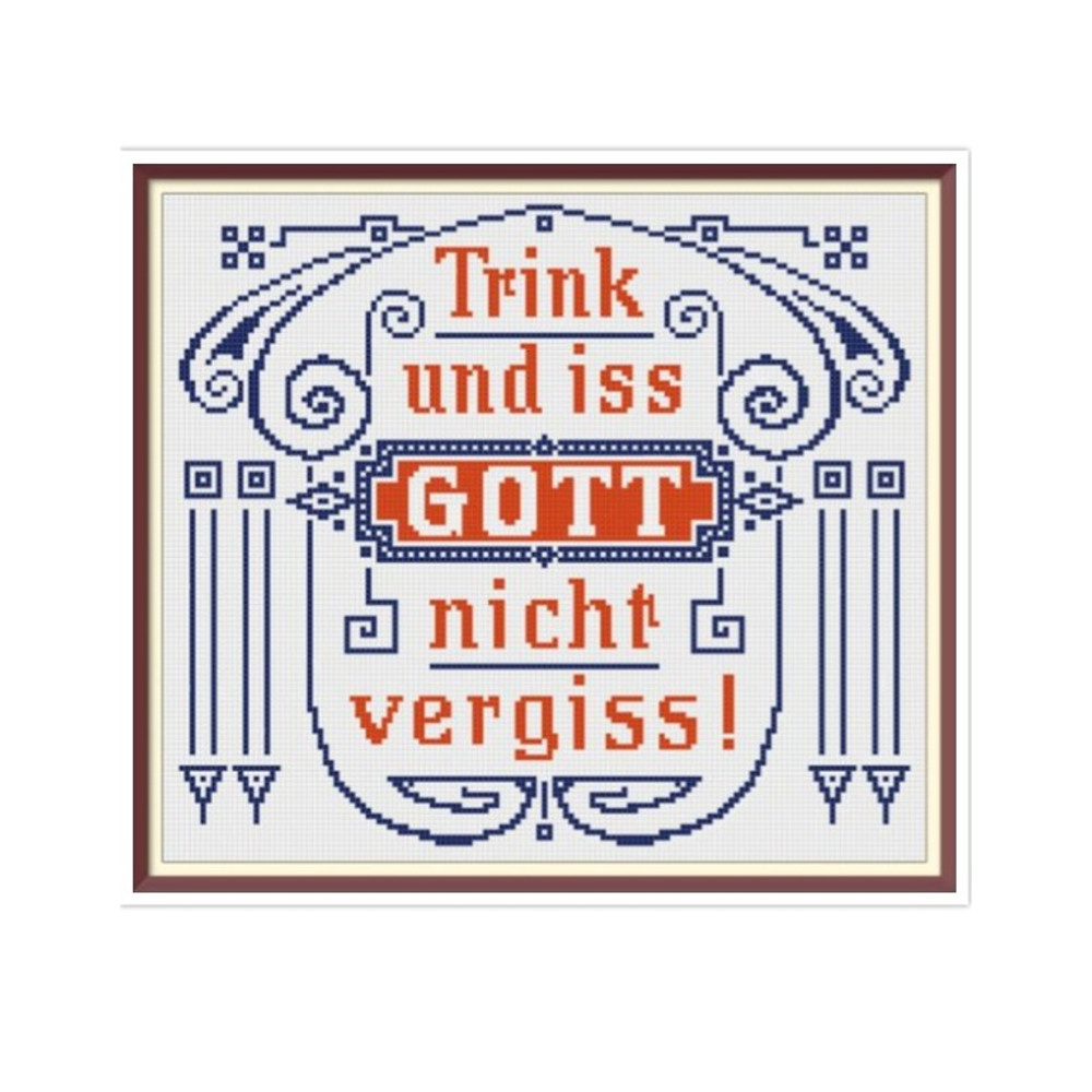 Slogan. Cross Stitch Pattern. Traditional German Maxims. Vintage Sampler PDF Counted. German Household Items. Reproduction of 19th century.jpg