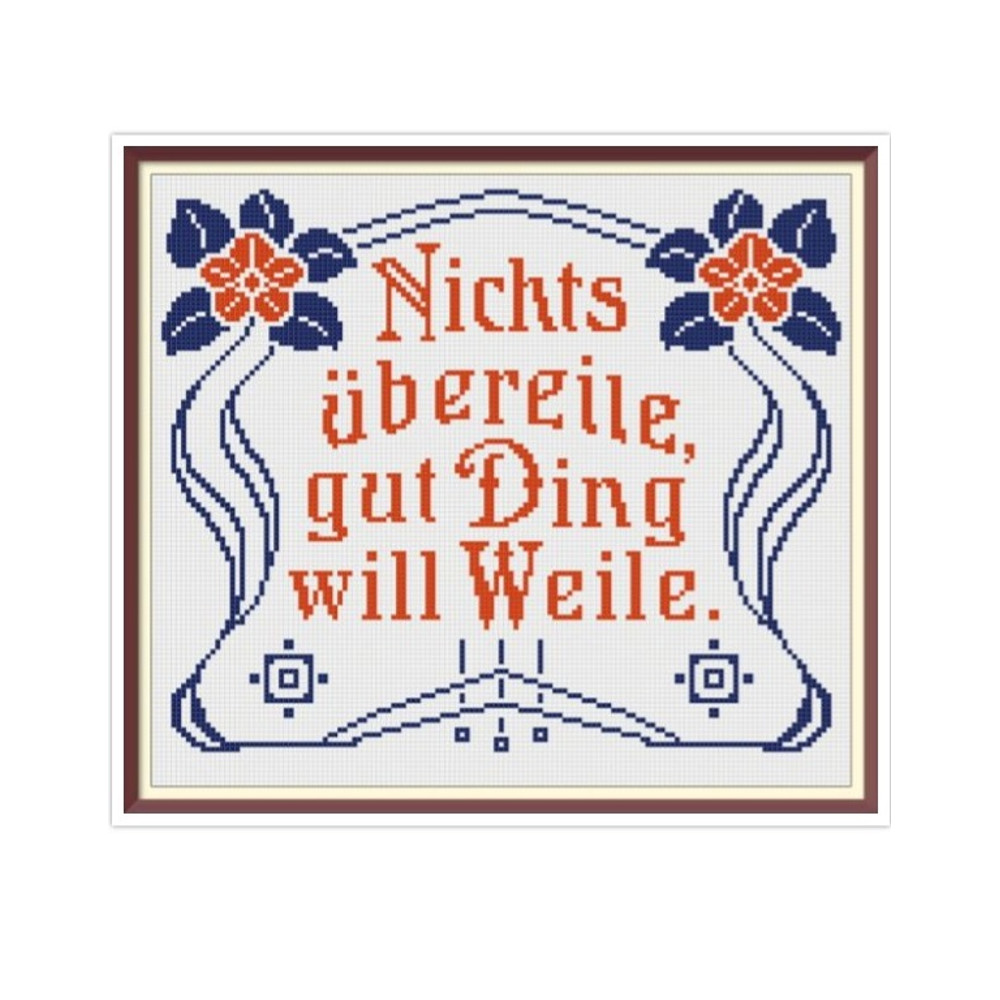 Slogan. Cross Stitch Pattern. Traditional German Maxims. Vintage Sampler PDF Counted. German Household Items. Reproduction of 19th century.jpg