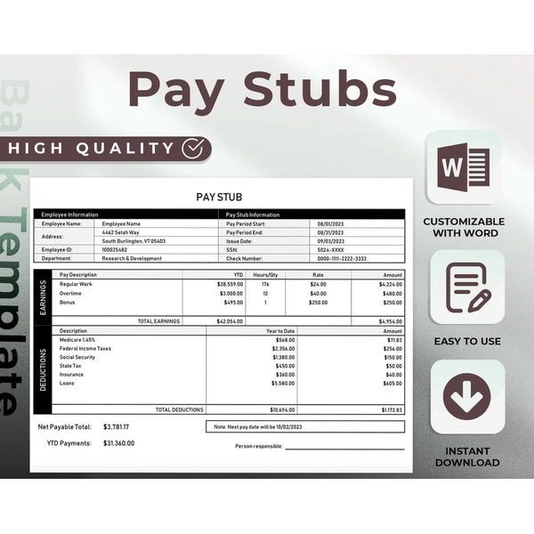 Authentic Paycheck Stubs Template: Generate Professional Pay - Inspire ...