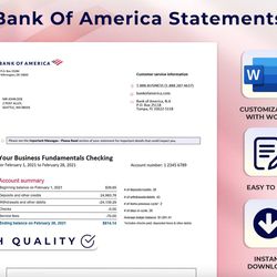 Editable Bank of America Bank Statement Template Customizable