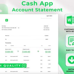 cash app bank statement template editable and customizable