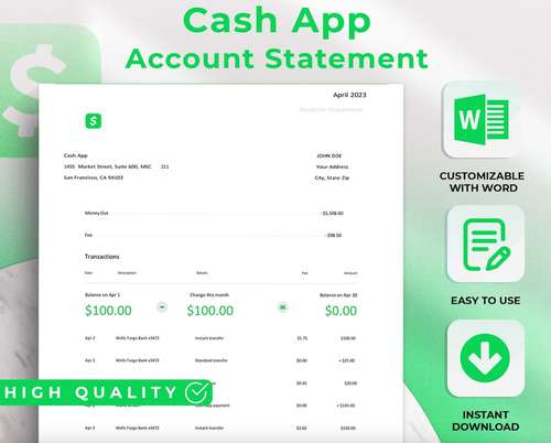 Cash App Bank Statement Template Editable and Customizable