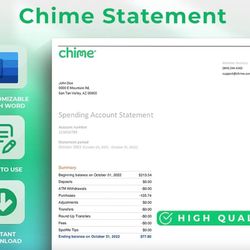 Authentic Chime Editable Bank Statement Template