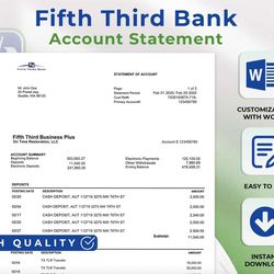 Fifth Third Bank Statement Fully Editable and Customizable