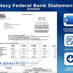 navy federal business bank statement template editable