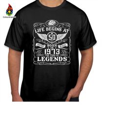 Tshirt (1120) Life Begins At 50 Born In 1973 Father's Day T-shirts Birthday Dad Daddy Papa Super dad Top dad gaming funn