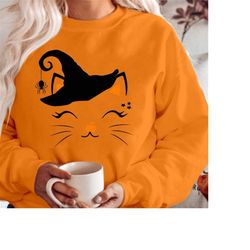 sweatshirt (1924) halloween cat face spooky season boo spider pumpkin ghost witch thanksgiving skeleton vibes halloween