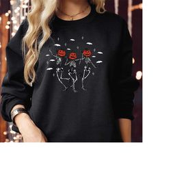 sweatshirt (1828) pumpkin head dancing skeleton, spooky season halloween vibes jack coffee drinking horror scary thanksg