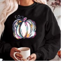 sweatshirt (1932) water color fall pumpkin thanksgiving, scary horror evil ghost bat skeleton vampire monster halloween