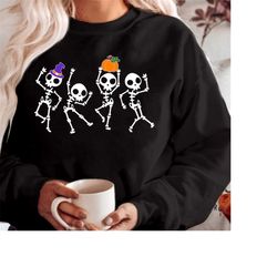 sweatshirt (1931) dancing skeleton pumpkin witch, spooky season halloween vibes jack coffee drinking horror scary thanks