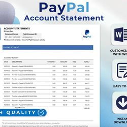 paypal bank statement template editable