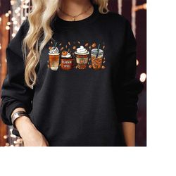 sweatshirt (1836) pumpkin spice autumn coffee, halloween fall autumn coffee spooky season vibes thanksgiving skeleton sp