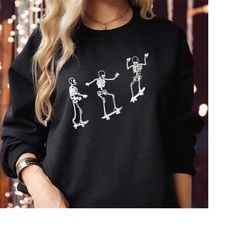 sweatshirt (1795) funny skate board skating skeleton spooky season halloween vibes jack coffee drinking horror scary tha
