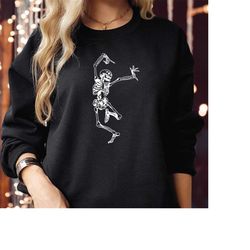 sweatshirt (1792) funny dancing skeleton spooky season halloween vibes jack coffee drinking horror scary thanksgiving ha