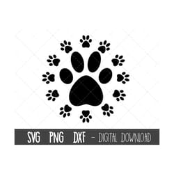 dog paw print svg, paw print monogram svg, paw svg, animal paw print svg, paw print clipart svg, paw png, dxf, cricut si