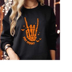 sweatshirt (1879) stay spooky skeleton hand, spooky season halloween vibes jack coffee drinking horror scary thanksgivin