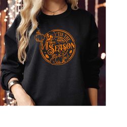 sweatshirt (2023) tis the season halloween vibes skeleton coffee drinking horror scary thanksgiving costume boys girl fu