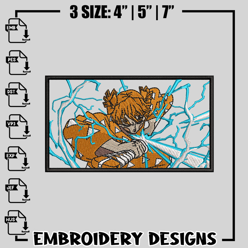 Zenitsu lightning breath embroidery design