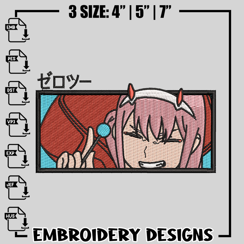 Zero Two embroidery design