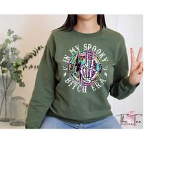 in my spooky bitch era sweatshirt, skeleton hand hoodie, spooky bitches club, vintage halloween, halloween vibes, gift f