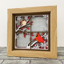 Cardinals Memorial Shadow Box SVG/ Christmas Memorial Shadow Box/ Cardinal On Tree Christmas/ For Cricut/ For Silhouette