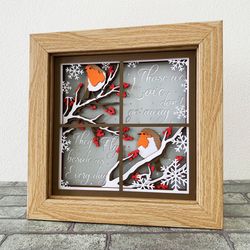 UK Robins Memorial Shadow Box SVG/ Christmas Memorial Shadow Box/ Robins On Tree Christmas/ For Cricut/ For Silhouette