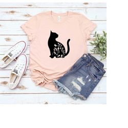 floral cat shirt | flower cat shirt | animal lover shirt | gift tees | cute cat shirt | cat lover shirt
