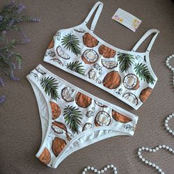 Coconuts print Woman's lingerie set with| bra, bralette and panties with print | buy luxury handmade lingerie