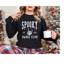 Spooky Babes Club Sweatshirt, Spooky Season Hoodie, Fall Sweatshirts, Skeleton Sweater, Vintage Halloween, Gift For Hall
