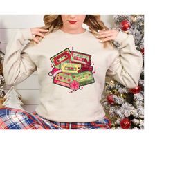 christmas music cassette tapes sweatshirt, christmas music sweatshirt, christmas songs sweatshirt, retro christmas sweat