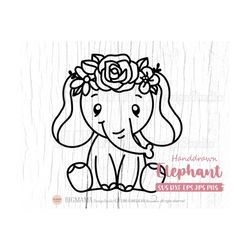 Baby Elephant SVG,Floral,Flower Crwon,Elephant with flower,Cut file for Cricut,Baby Shower,Cute,Girl,Dumbo,Silhouette,In