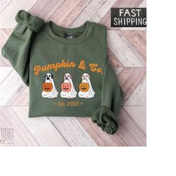 Dog Halloween Sweatshirt, Retro Pumpkin And Co. Sweat, Ghost Dogs Hoodie, Spooky Season,  Halloween Crewneck, Fall Shirt