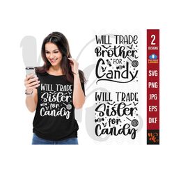 trade brother sister for candy funny halloween bundle, will kids halloween png, siblings sassy svg file for cricut & sil