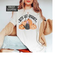 Let's Get Spooky Shirt, Halloween Cat Shirt, Fall Pumpkin Shirt For Women, Spooky Season Tee