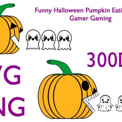Funny Halloween Pumpkin Eating Ghost, Gamer Gaming SVG.PNG SUBLIMATION DOWNLOAD DIGITAL FILE