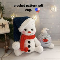 SNOWMAN Christmas crochet pattern, Christmas Ball