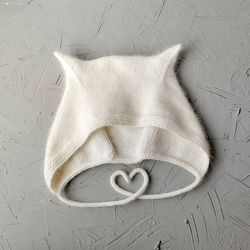 cat ear hat hat with ears kitty hat devil hat handmade knitted hat cat ears winter hat