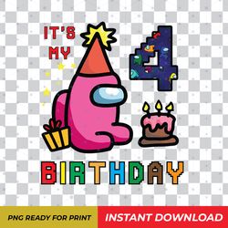 Among Us 4th Birthday Girl Shirt PNG Digital Download