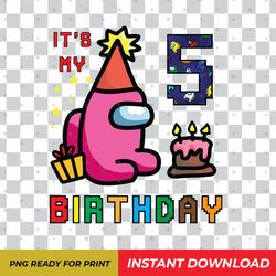 Among Us 5th Birthday Girl Shirt PNG Digital Download