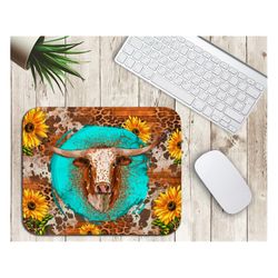 western longhorn mouse pad png, western longhorn png, mouse pad png, sunflower png, western cowhide design png download,