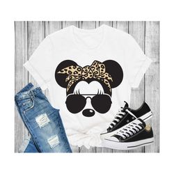 disney minnie mouse shirt - minnie mouse leopard bandana with aviator glasses - unisex fit - 2023 disney trip shirts  -