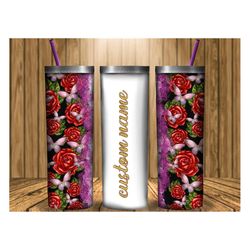 20oz Skinny Tumbler Sublimation Design Floral Rose Template for Straight & Tapered Tumbler Wraps Templates -PNG Digital