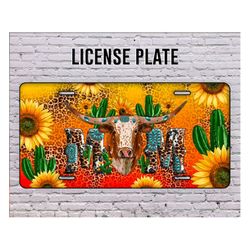 mom texas longhorn license plate,western mom license plate png, western license plate png, longhorn png, sunflower png,