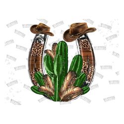 western horseshoe cactus sublimation png, cactus horseshoe png, cowboy hat png, horseshoe png, western horseshoe png, su