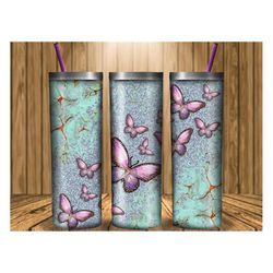 20 oz Skinny Tumbler Glitter Butterflies, Butterfly Tumbler Design, 20 oz Skinny Tumbler Wrap, Butterfly Png, Turquoise