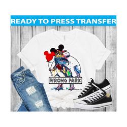 ready to press - wrong park, dinosour cartoon, theme parks, tyrannosaurus, wrong park, dtf transfers, ready to press, he