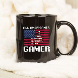 4th of july boys kids men all american gamer flag america mug