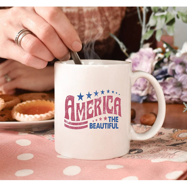 America the Beautiful Mug, Stars and Stripes Mug, Retro America Gift, 4th Of July Mug - 3.jpg