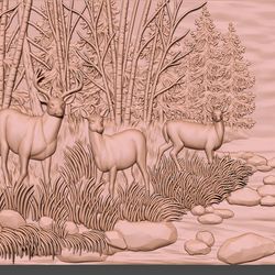 3D STL Model file Panel Deer and Boars in the forest for CNC Router Engraver Carving