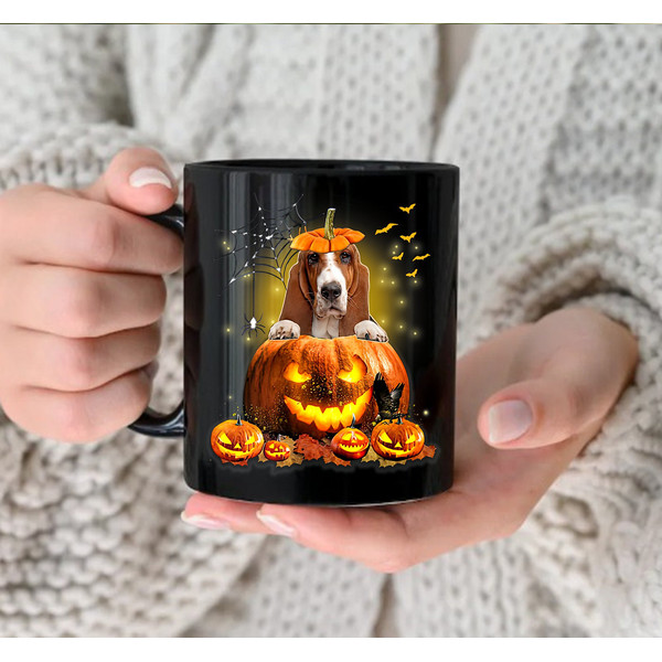 Basset Hound Halloween Pumpkin Mug, Coffee Mug, Halloween Mug, Halloween Gift, Pumpkin Mug, Basset Hound Mug - 2.jpg